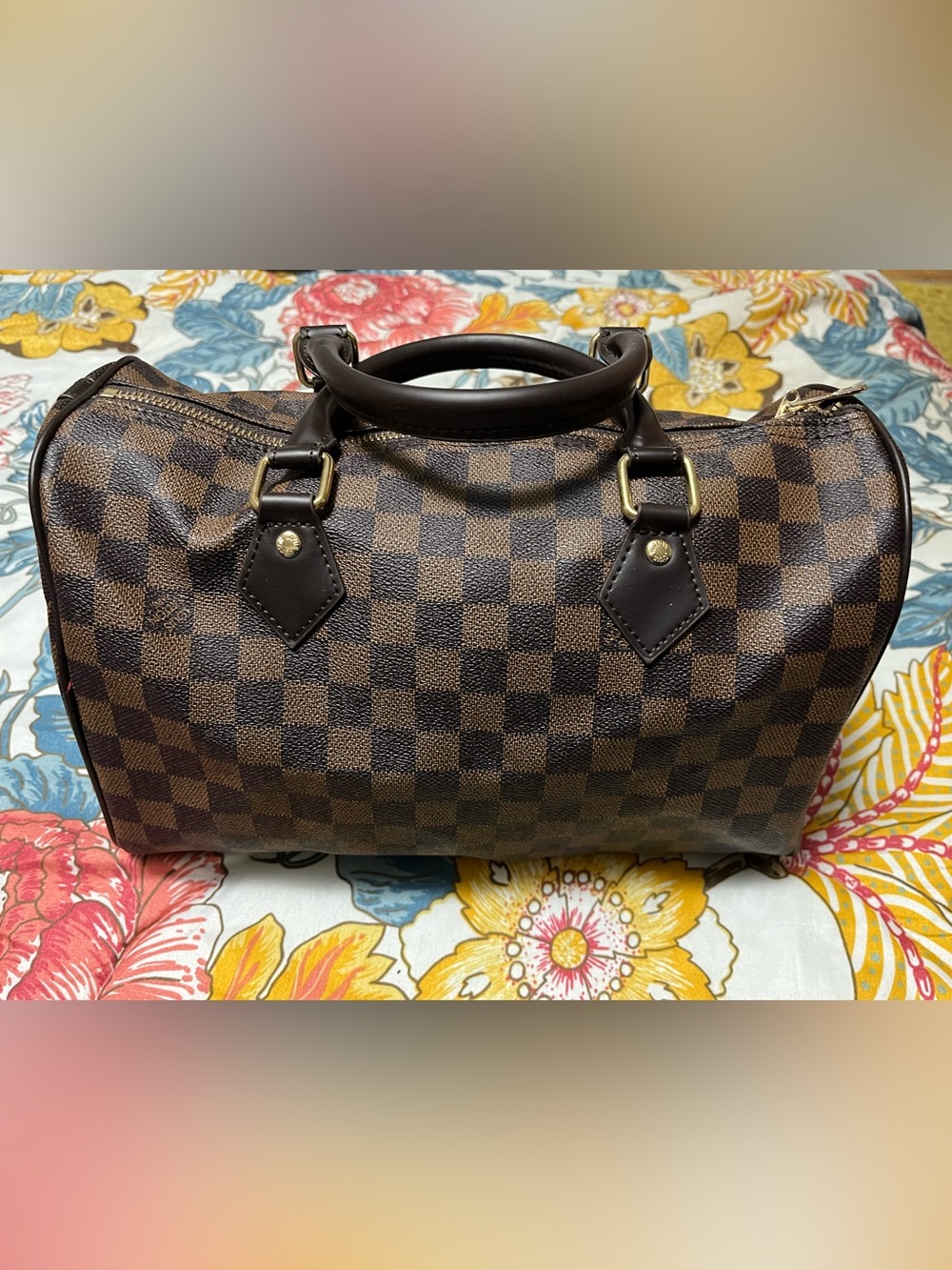 Source Unknown Checkerboard Brown and Dark Brown Travel Satchel